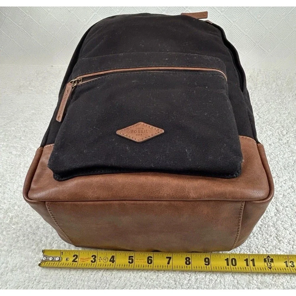 NEW Fossil Black Canvas Backpack w/Brown Trim Adjustable Straps New Old Stock